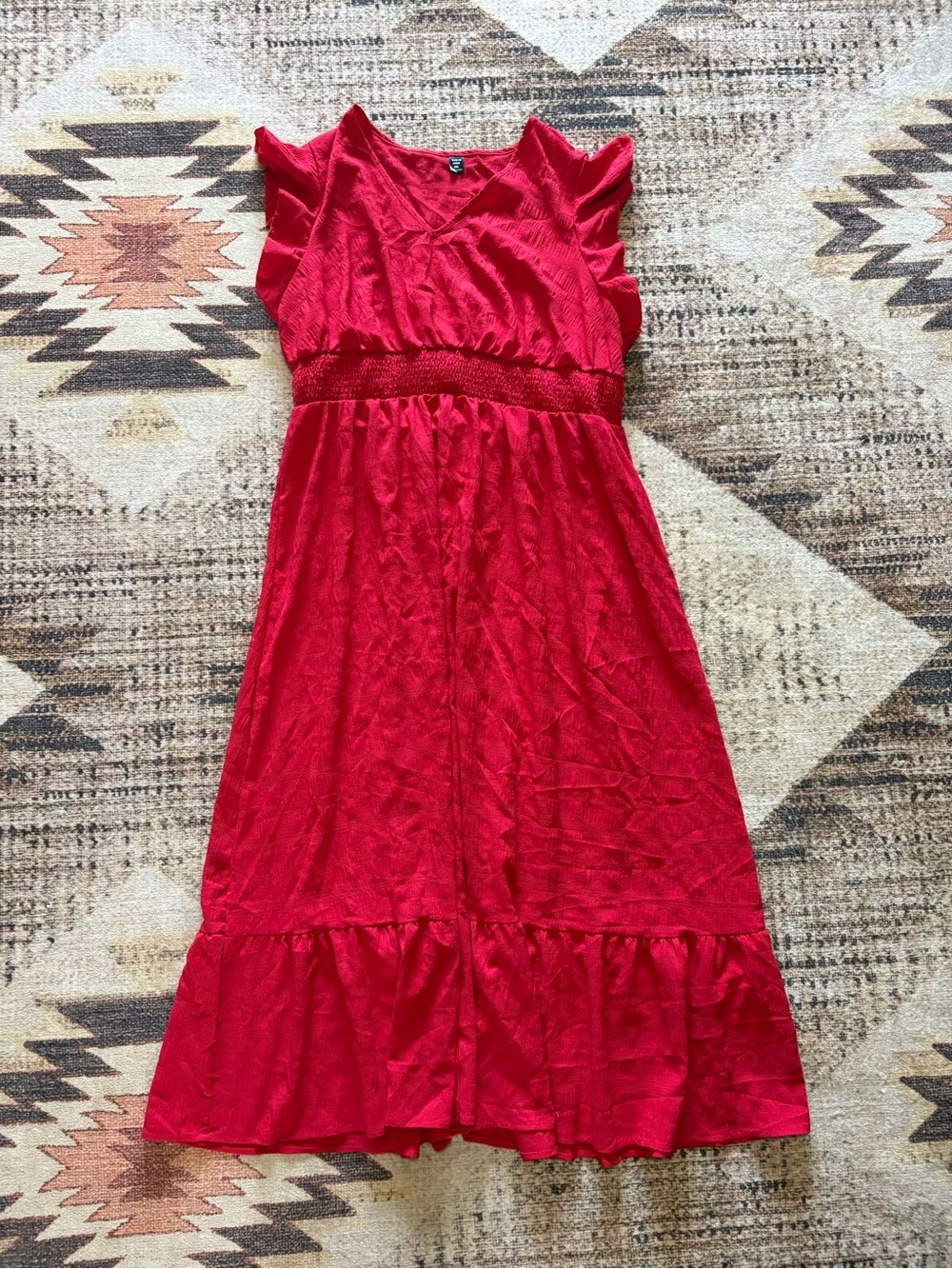 SHEIN Curve Red V-Neck Ruffle Maxi Dress Size 3XL